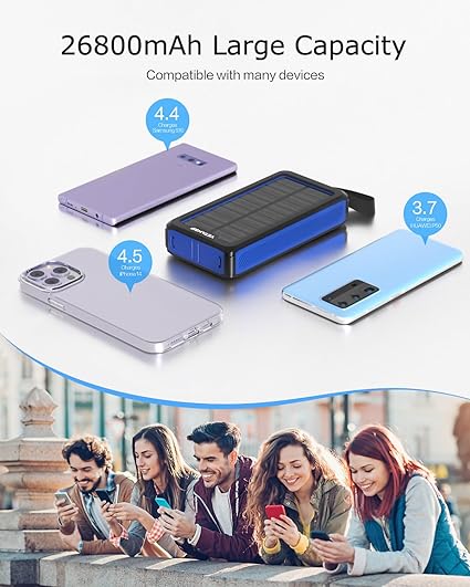 Banco de energía solar, 26800 mAh, USB C