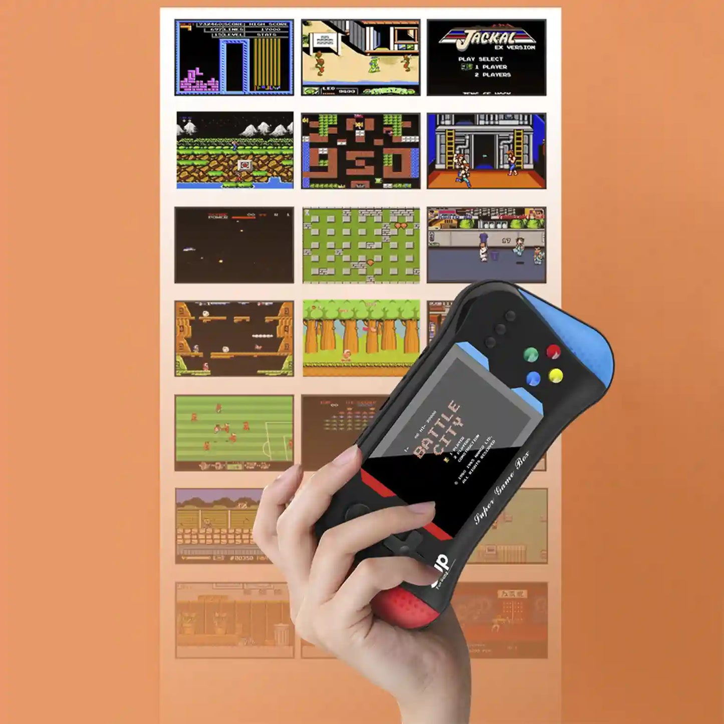 Consola de videojuegos X7 con pantalla y 500 juegos de 8 bits incluidos. Mando para 2 jugadores
